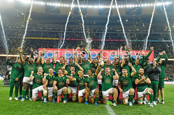 South Africa team celebrate win v New Zealand The Rugby Championship Cape Town 2024