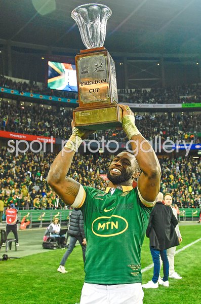 Siya Kolisi South Africa captain celebrates win v New Zealand Rugby Championship Cape Town 2024