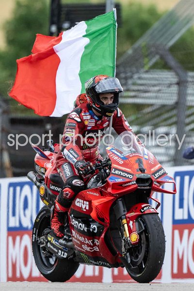 Francesco Bagnaia Italy & Ducati celebrates win German Moto GP Race 2024
