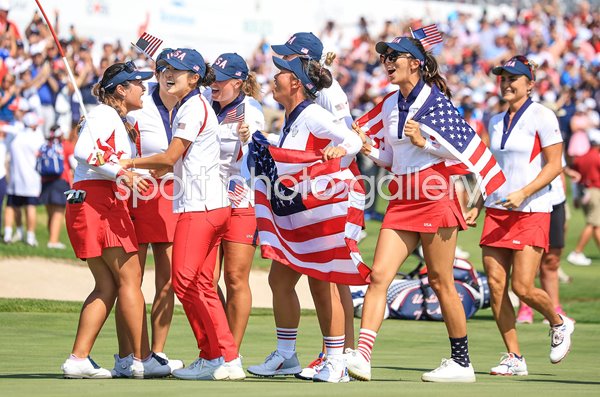 United States players celebrate regaining The Solheim Cup Virginia 2024