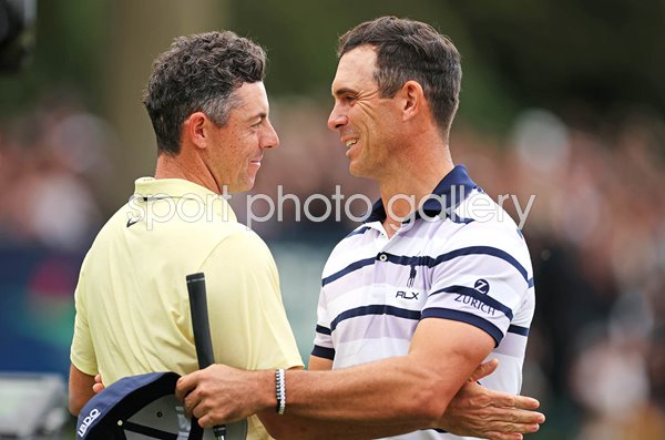 Billy Horschel USA consoles Rory McIlroy PGA Championship Wentworth 2024