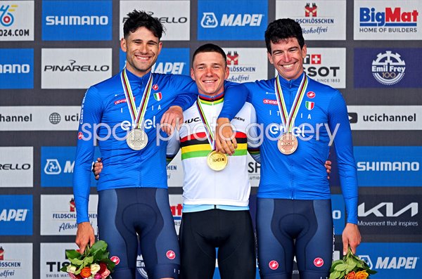 Remco Evenepoel, Filippo Ganna & Edoardo Affini Time Trial Podium World Championships 2024