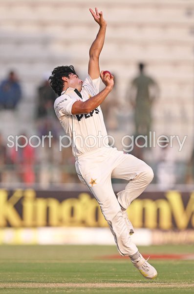 Naseem Shah Pakistan bowls v England 1st Test Match Multan 2024
