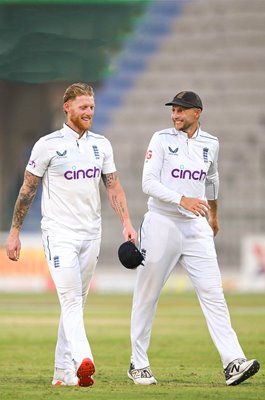 England captain Ben Stokes & Joe Root v Pakistan 2nd Test Multan 2024