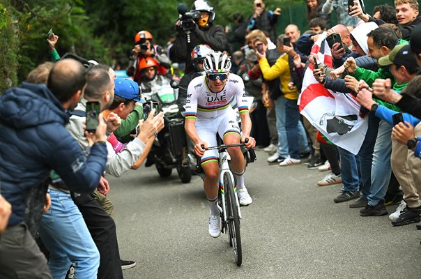 Tadej Pogacar Slovenia & UAE Team Emirates attacks Il Lombardia 2024