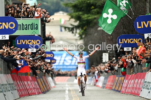 Tadej Pogacar celebrates Slovenia Il Lombardia win 2024