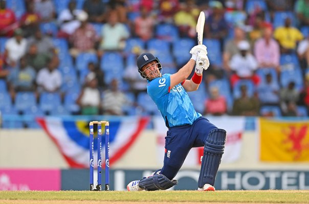Liam Livingstone England hits a six v West Indies ODI Antigua 2024
