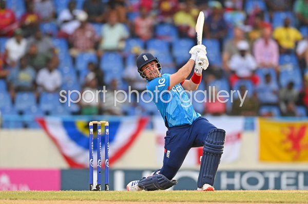 Liam Livingstone England hits a six v West Indies ODI Antigua 2024