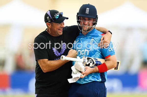 Liam Livingstone & Marcus Trescothick celebrate ODI win v West Indies Antigua 2024