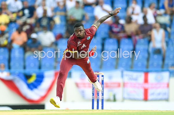 Jayden Seales West Indies bowls v England ODI Antigua 2024
