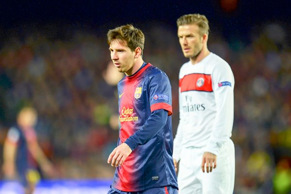 Beckham and Messi Champions League Quarter Final 2013