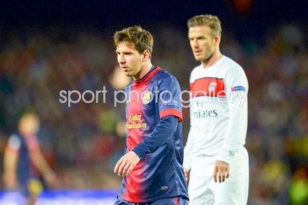 Beckham and Messi Champions League Quarter Final 2013