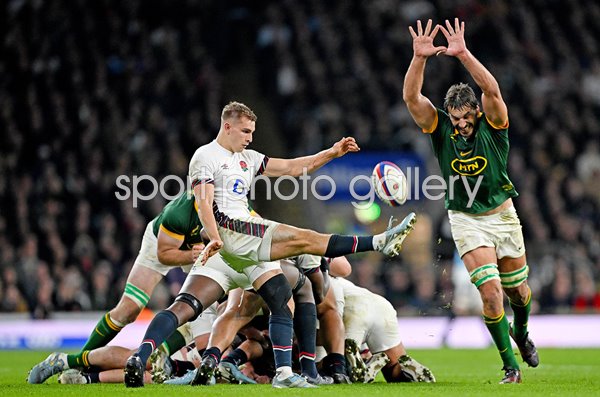 Eben Etzebeth South Africa blocks Jack van Poortvliet England kick 2024