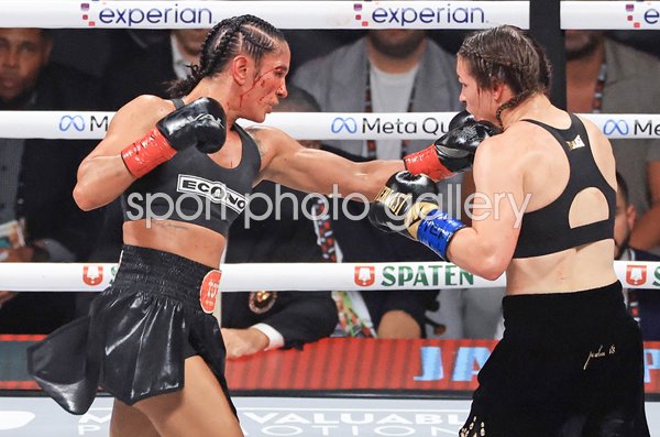 Amanda Serrano punches Katie Taylor super lightweight title fight Texas 2024