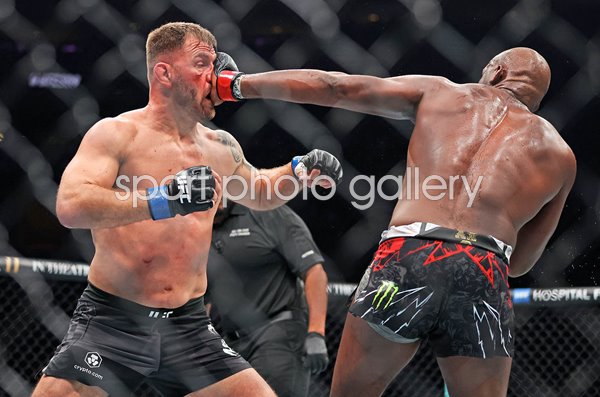 Jon Jones USA punches Stipe Miocic UFC 309 New York 2024