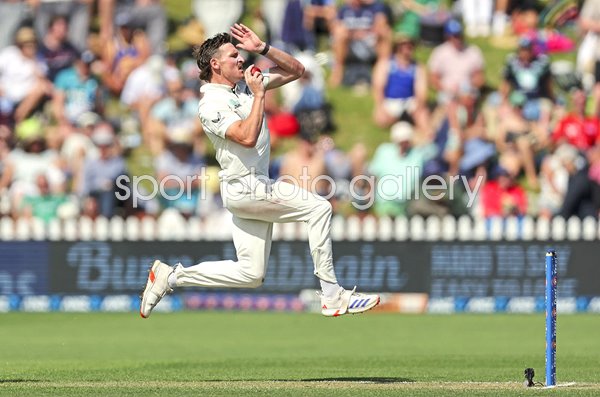 Nathan Smith New Zealand bowls v England 2nd Test Wellington 2024