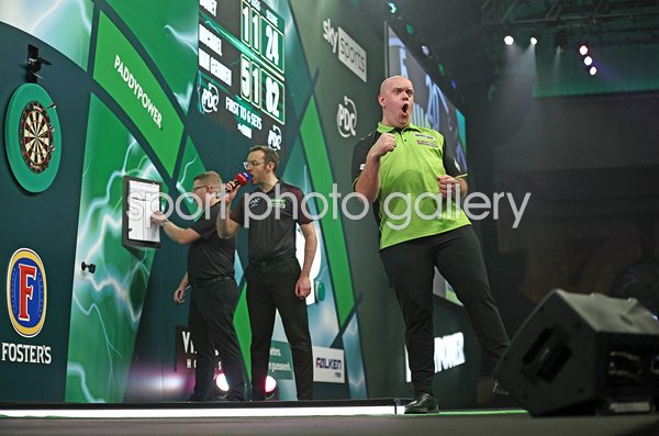 Michael van Gerwen Netherlands celebrates Semi-Final v Chris Dobey World Darts 2025