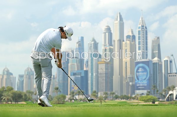Min Woo Lee Australia 8th hole Dubai Desert Classic Emirates Club 2025