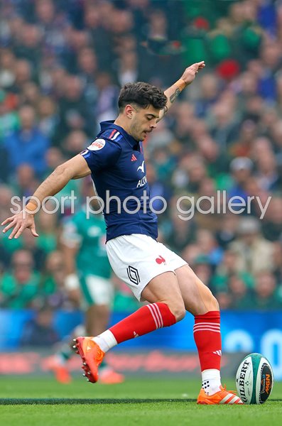 Romain Ntamack France kicks v Ireland Dublin Six Nations 2025
