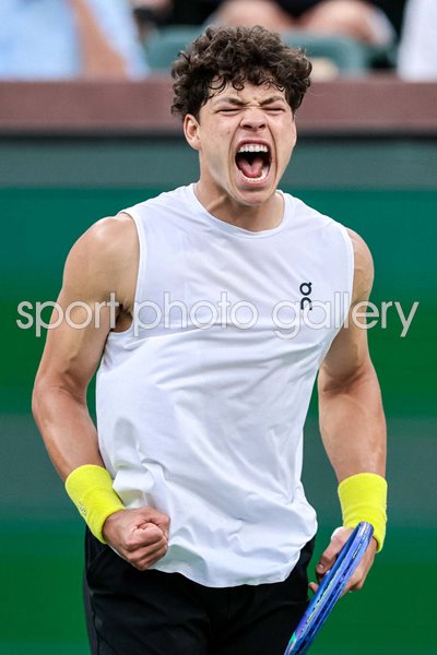 Ben Shelton USA celebrates v Karen Khachanov BNP Paribas Open Indian Wells 2025