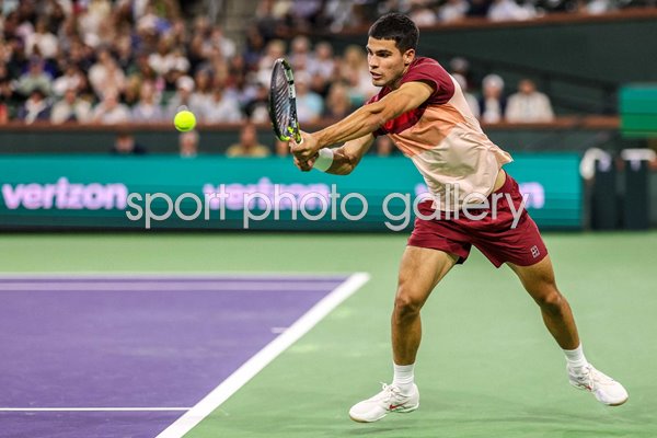 Carlos Alcaraz Spain backhand BNP Paribas Open Indian Wells 2025