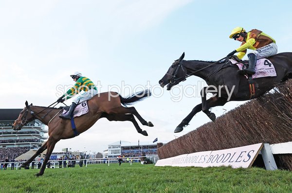 Inothewayurthinkin clears the last fence ahead of Galopin des Champs Cheltenham Gold Cup 2025
