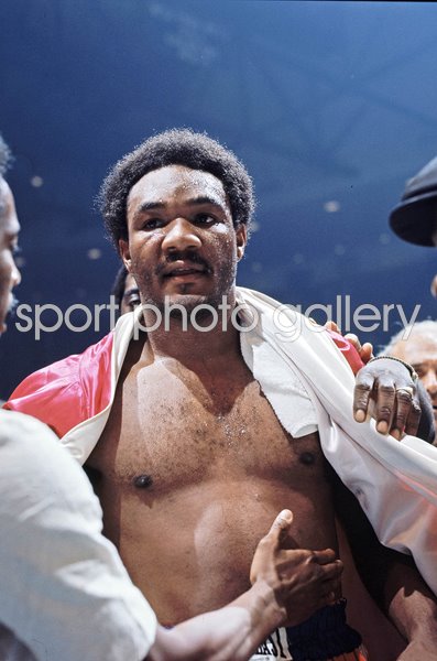 George Foreman ring walk v Joe Frazier Heavywieght Fight New York 1976