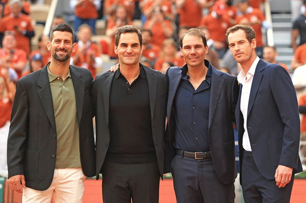 Rafael Nadal with Roger Federer, Novak Djokovic and Andy Murray French Open 2025