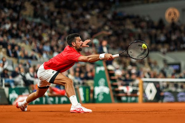 Novak Djokovic Serbia stretch forehand French Open Paris 2025