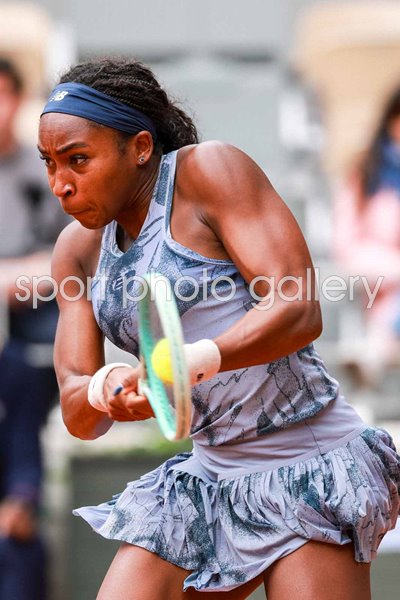 Coco Gauff United States backhand focus French Open Paris 2025