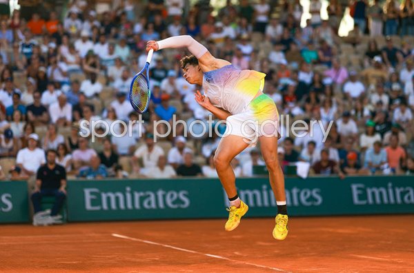 Ben Shelton United States serves French Open Paris 2025