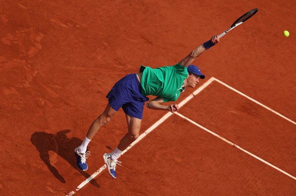 Jannik Sinner Italy serves v Carlos Alcaraz Spain French Open Paris 2025
