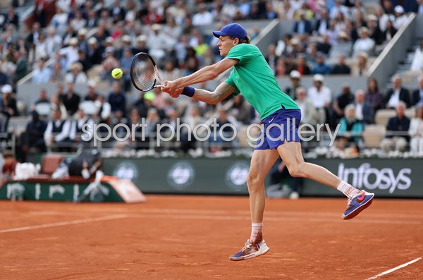 Jannik Sinner Italy backhand v Carlos Alcaraz Spain French Open Paris 2025