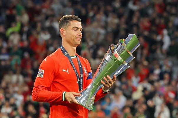Cristiano Ronaldo Portugal UEFA Nations League Trophy Munich 2025