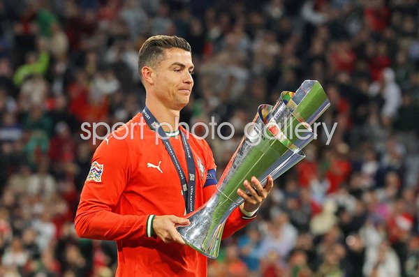 Cristiano Ronaldo Portugal UEFA Nations League Trophy Munich 2025
