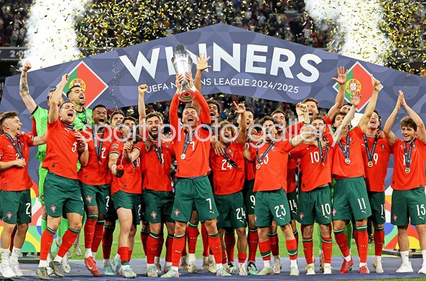 Cristiano Ronaldo Portugal lifts UEFA Nations League Trophy Munich 2025