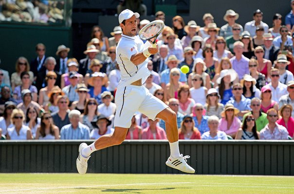 Novak Djokovic Serbia forehand v Andy Murray Wimbledon Final 2013 
