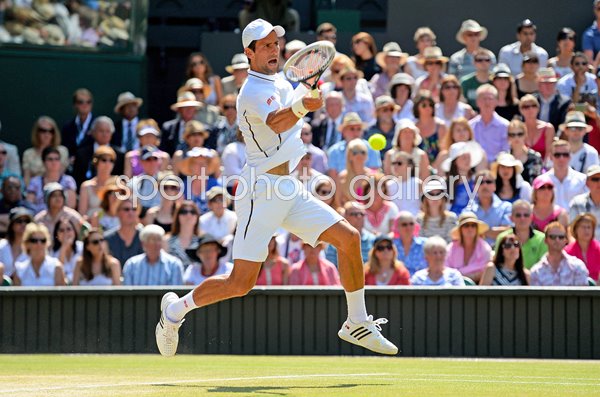 Novak Djokovic Serbia forehand v Andy Murray Wimbledon Final 2013