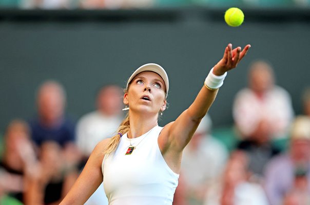 Katie Boulter Great Britain serves v Paula Badosa Wimbledon 2025