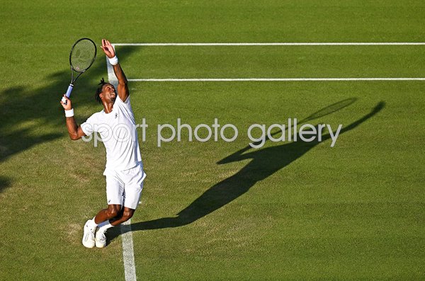 Gael Monfils France serves against Ugo Humbert Wimbledon 2025