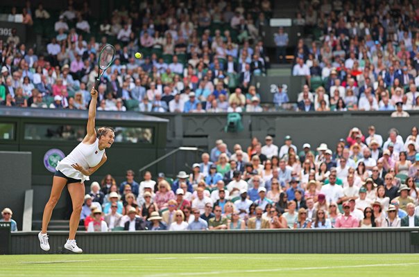 Aryna Sabalenka serves Centre Court Wimbledon 2025