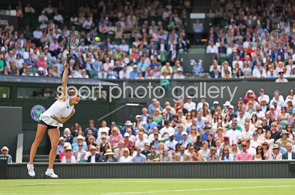 Aryna Sabalenka serves Centre Court Wimbledon 2025