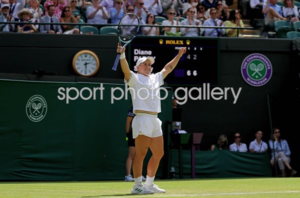 Sonay Kartal Great Britain celebrates Round 3 win v Diane Parry Wimbledon 2025