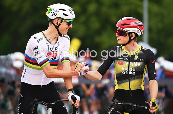 Tadej Pogacar Slovenia & Jonas Vingegaard Denmark Stage 1 Tour de France 2025 
