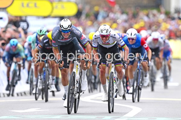 Mathieu van der Poel Netherlands beats Tadej Pogacar Stage 2 sprint Tour de France 2025