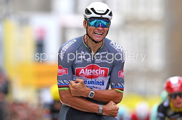 Mathieu van der Poel Netherlands celebrates Stage 2 win Tour de France 2025  