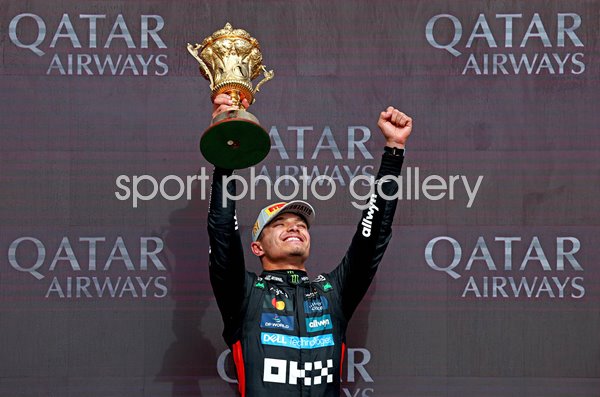 Lando Norris Great Britain driving McLaren celebrates British F1 Grand Prix win 2025