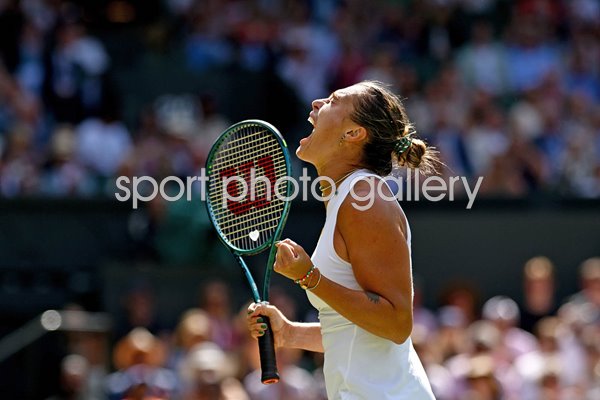 Aryna Sabalenka celebrates v Laura Siegemund Germany Wimbledon 2025