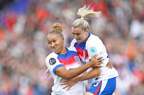 Lauren James & Alessia Russo England celebrate v Netherlands Group D Women's EURO 2025  