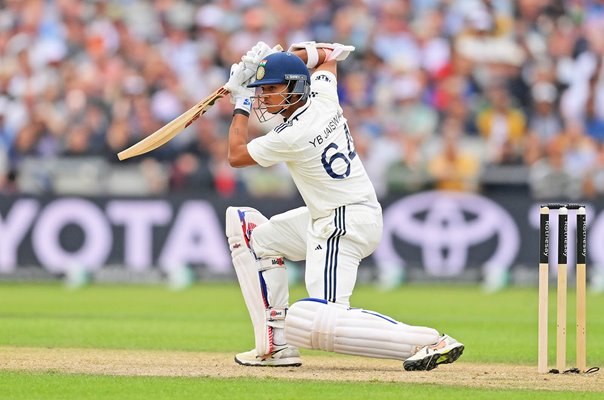 Yashasvi Jaiswal India drives v England 4th Test Old Trafford 2025